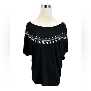Express Black Short Sleeve Top W/Silver Embellishments Size Small